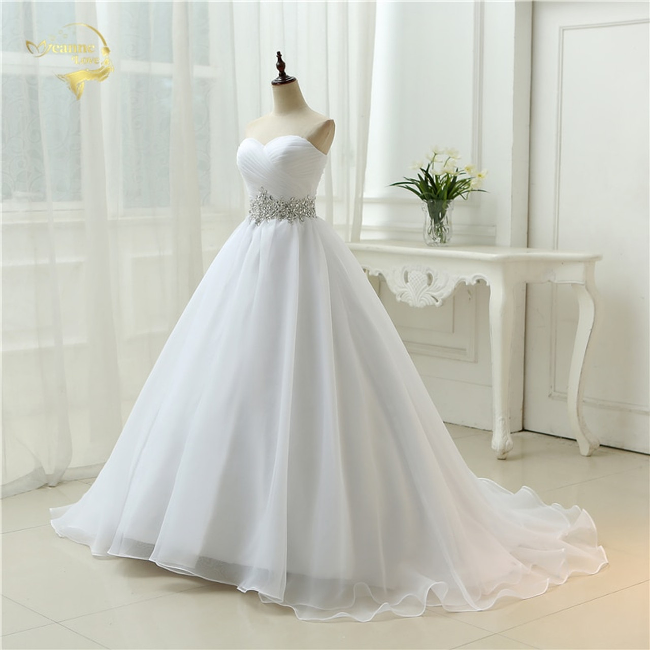 hot sale white vestido de noiva 2019 new design a line perfect belt robe de mariage strapless lace up wedding dresses ow 7799