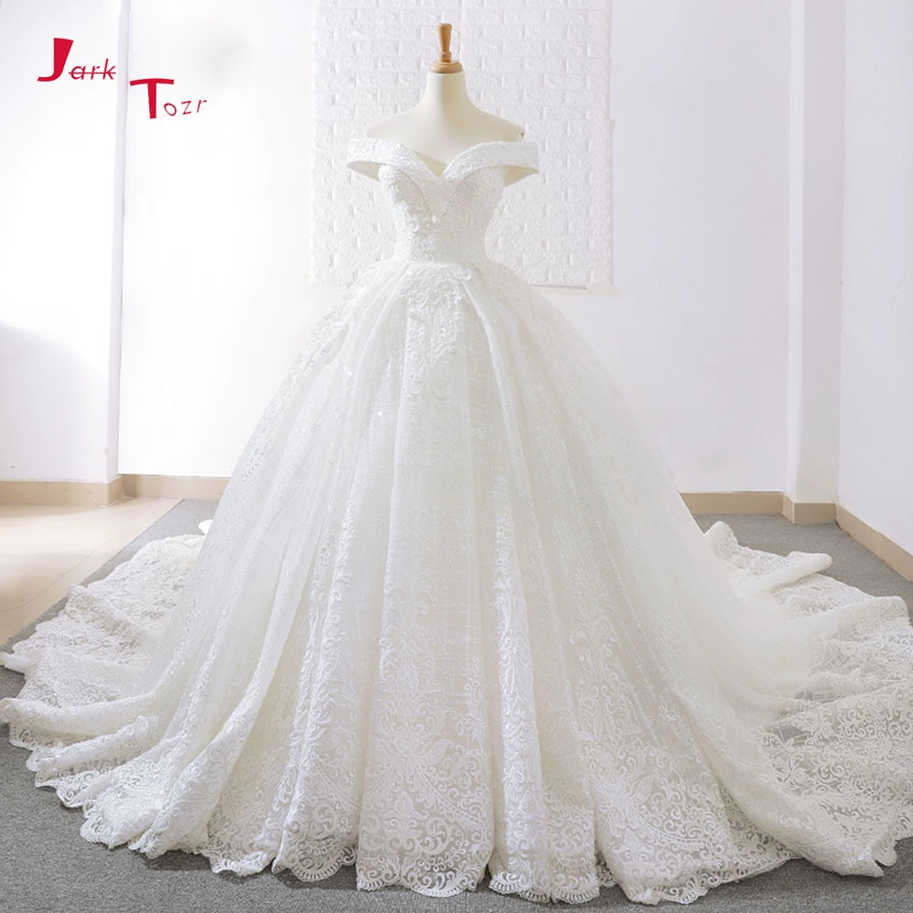 Amazon.com: Princess Lace Ball Gown Wedding Dresses O Neck Long Sleeve  Appliques Bridal Gowns for Women Ivory : Clothing, Shoes & Jewelry