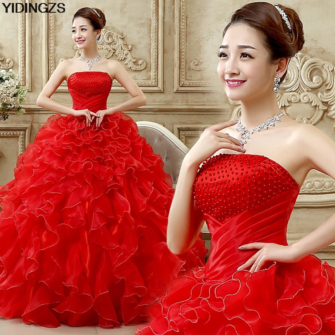 Red Wedding Dress Bride Princess Sweet Ball Grown Wedding Dresses New Dress  Large Size - AliExpress