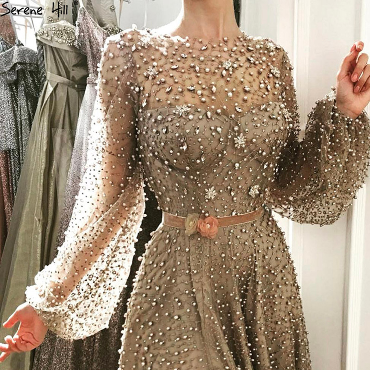 long sleeve party gown