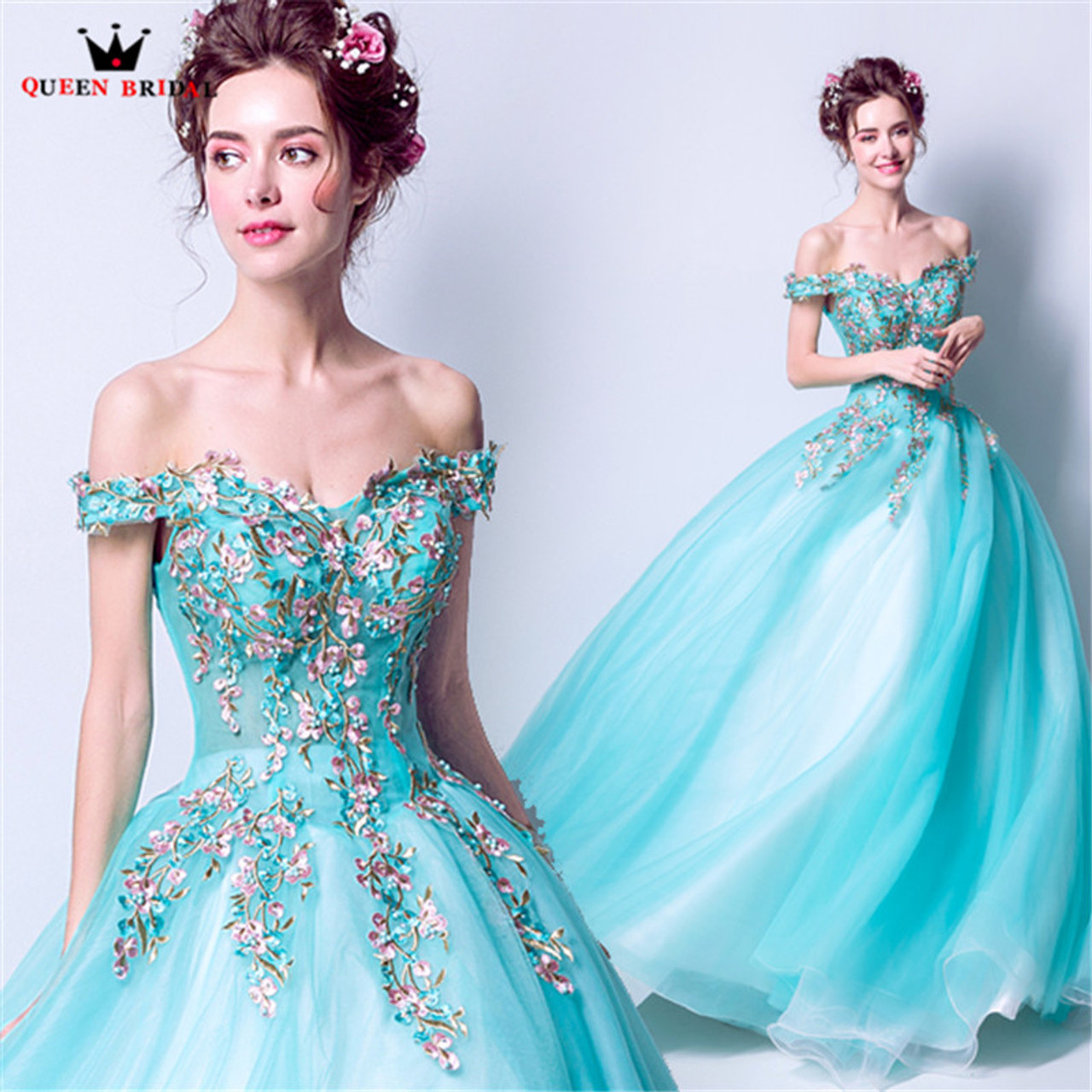 Blue Ruffles Evening Dresses Women Cap Sleeve Tulle Maxi Gown Fluffy  Princess Formal Party Vestido De Novia - AliExpress