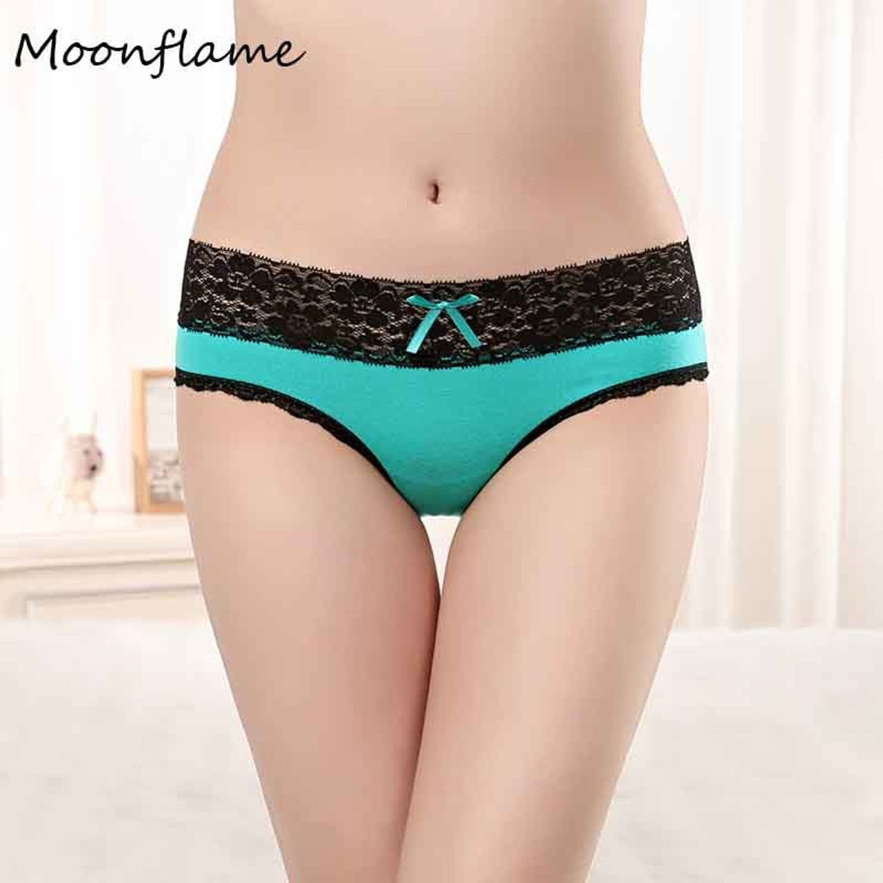 Moonflme 3 pcs/lots New Arrival 2018 Sexy Lace Underwear Cotton Women  Briefs Panties 89230 