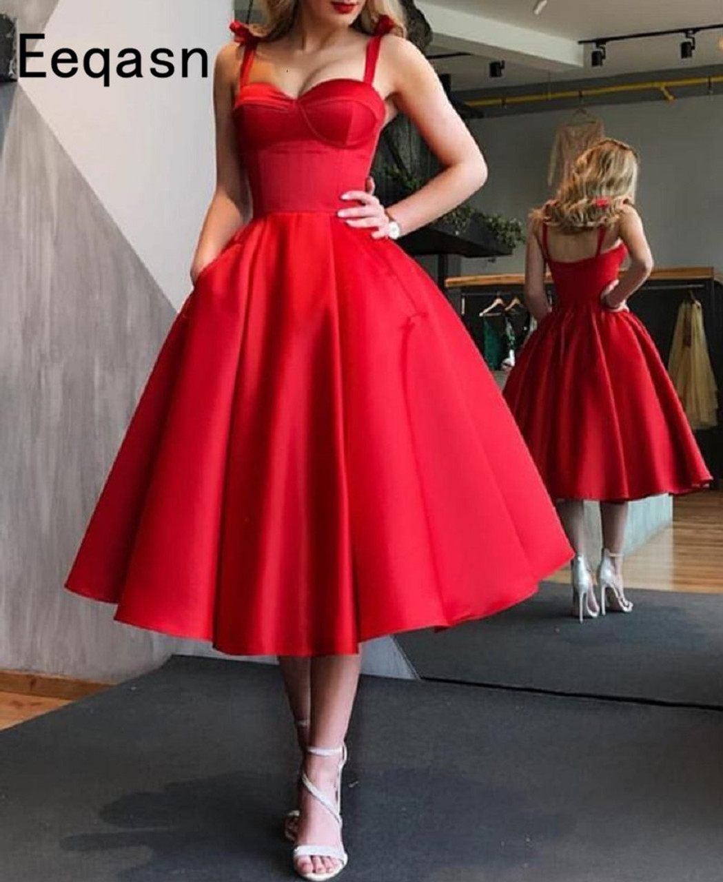 red knee length formal dresses