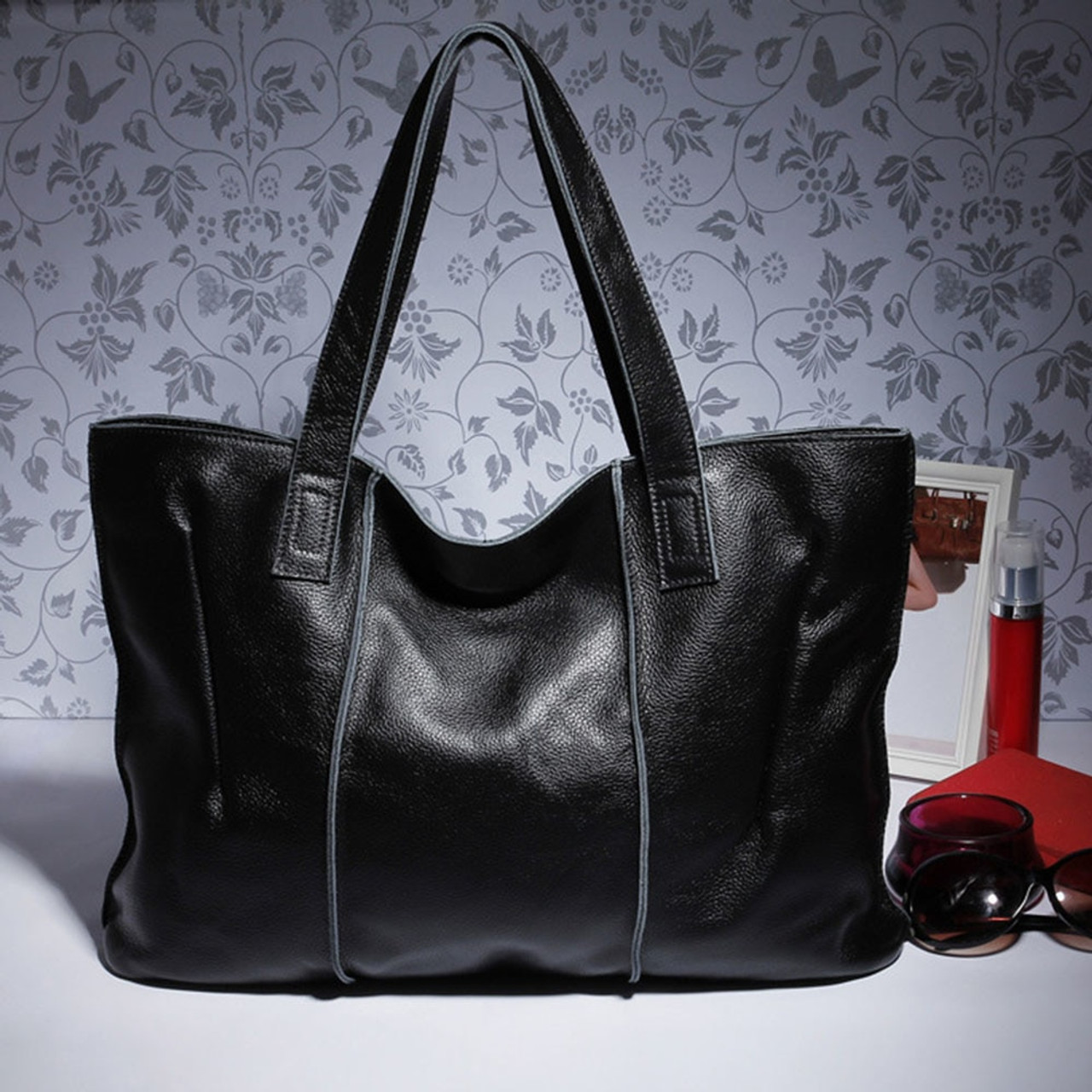 Panhandle Red Leather Company |Black Leather Tote Bag