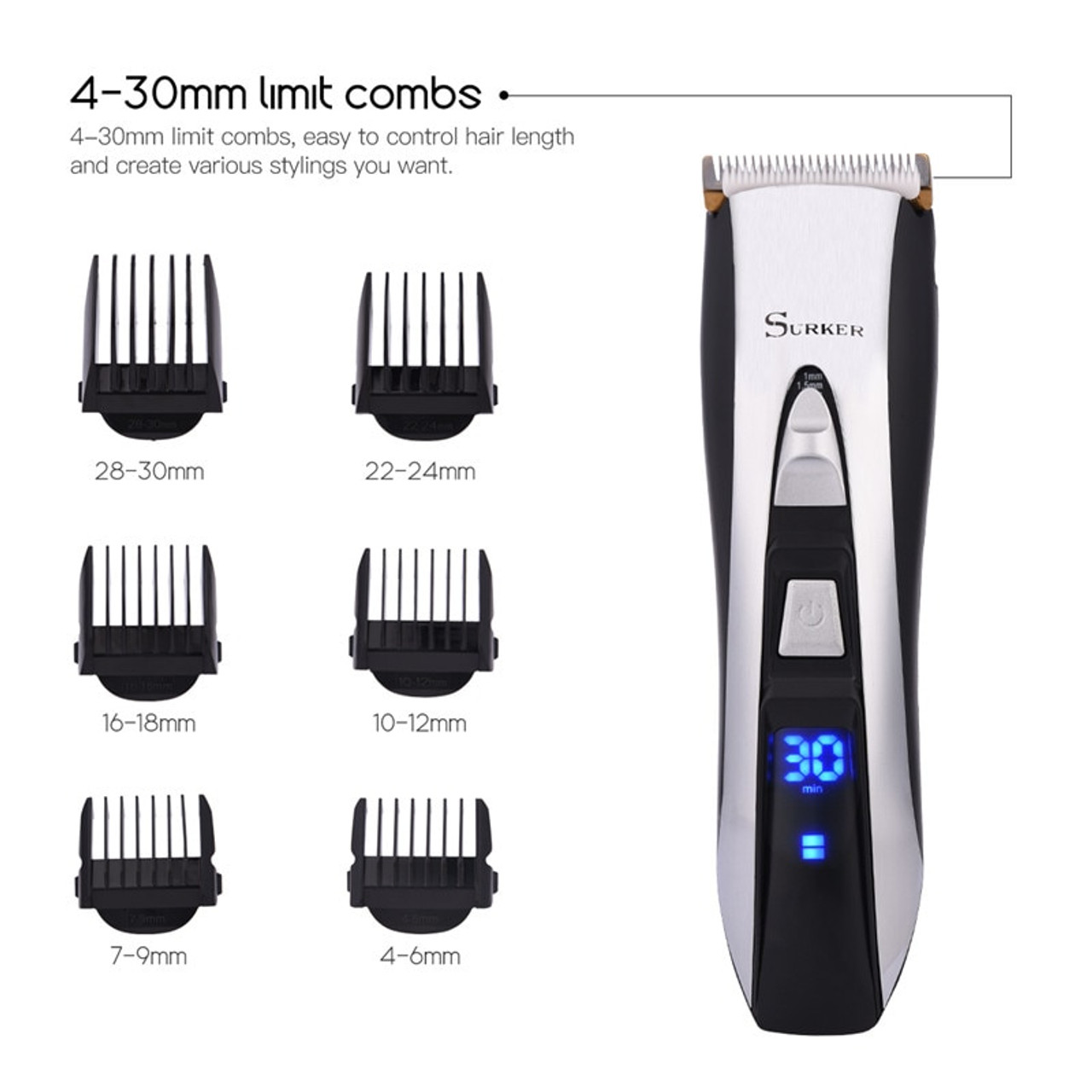 5 Gear Fine Tuning Digital Led High Precision Hair Trimmer