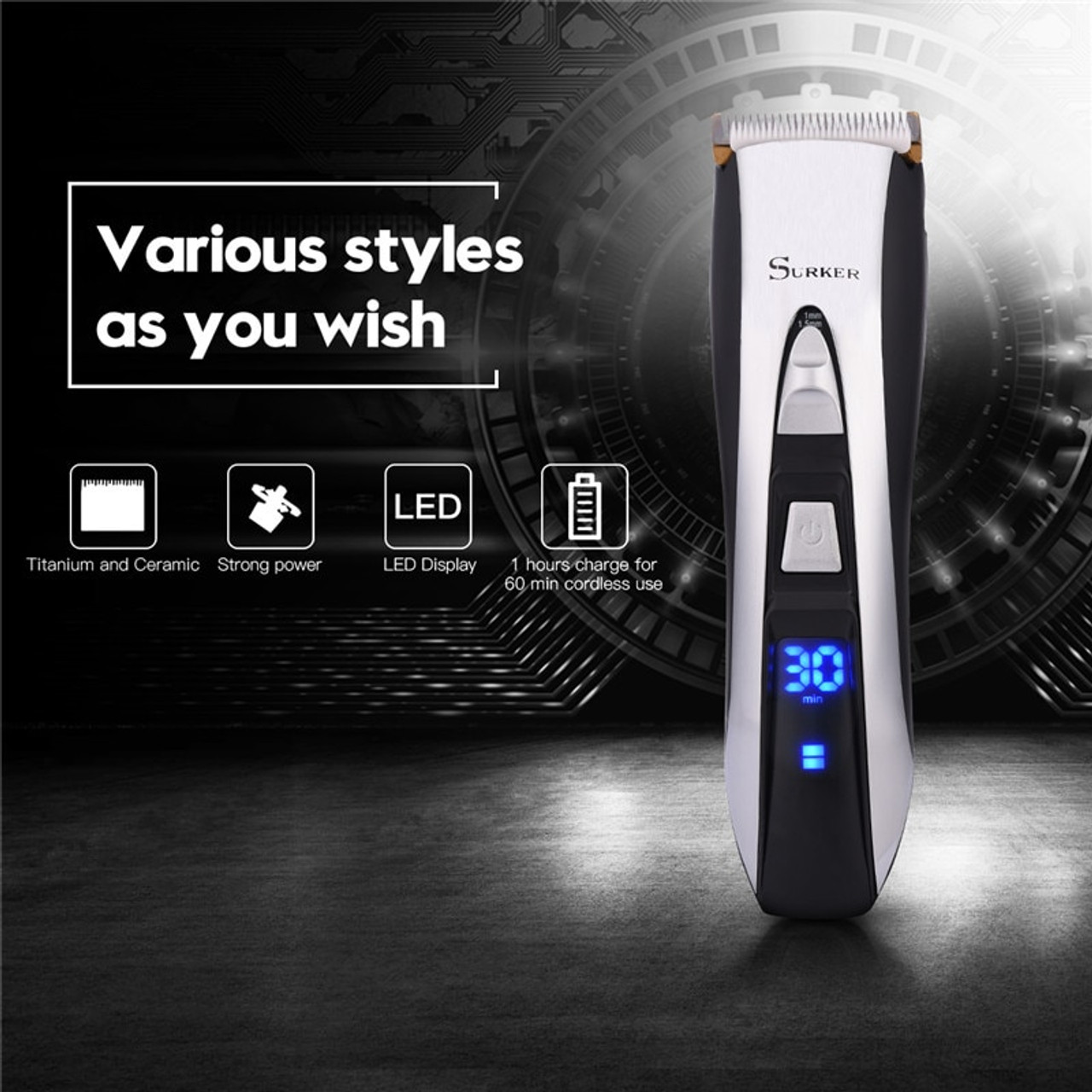 5 Gear Fine Tuning Digital Led High Precision Hair Trimmer