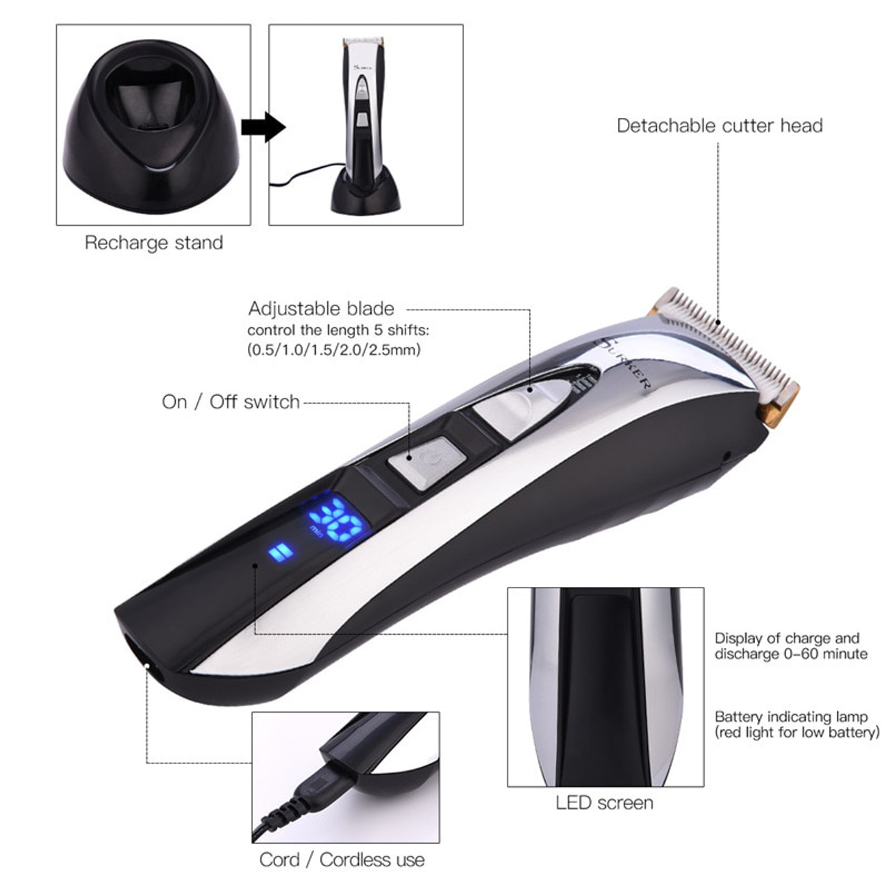 5 Gear Fine Tuning Digital Led High Precision Hair Trimmer