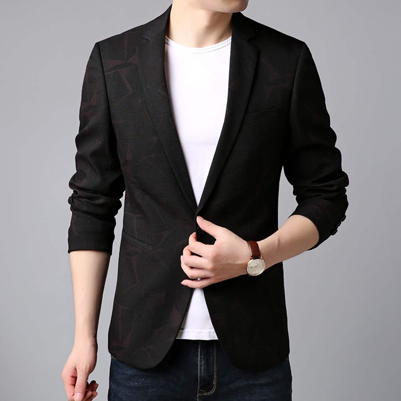 2018 New Fashion Brand Blazer Jacket Mens Korean Navy Single Button Slim Fit Suit Coat Party Clothes Floral Casual Men Clothing Onshopdeals Com