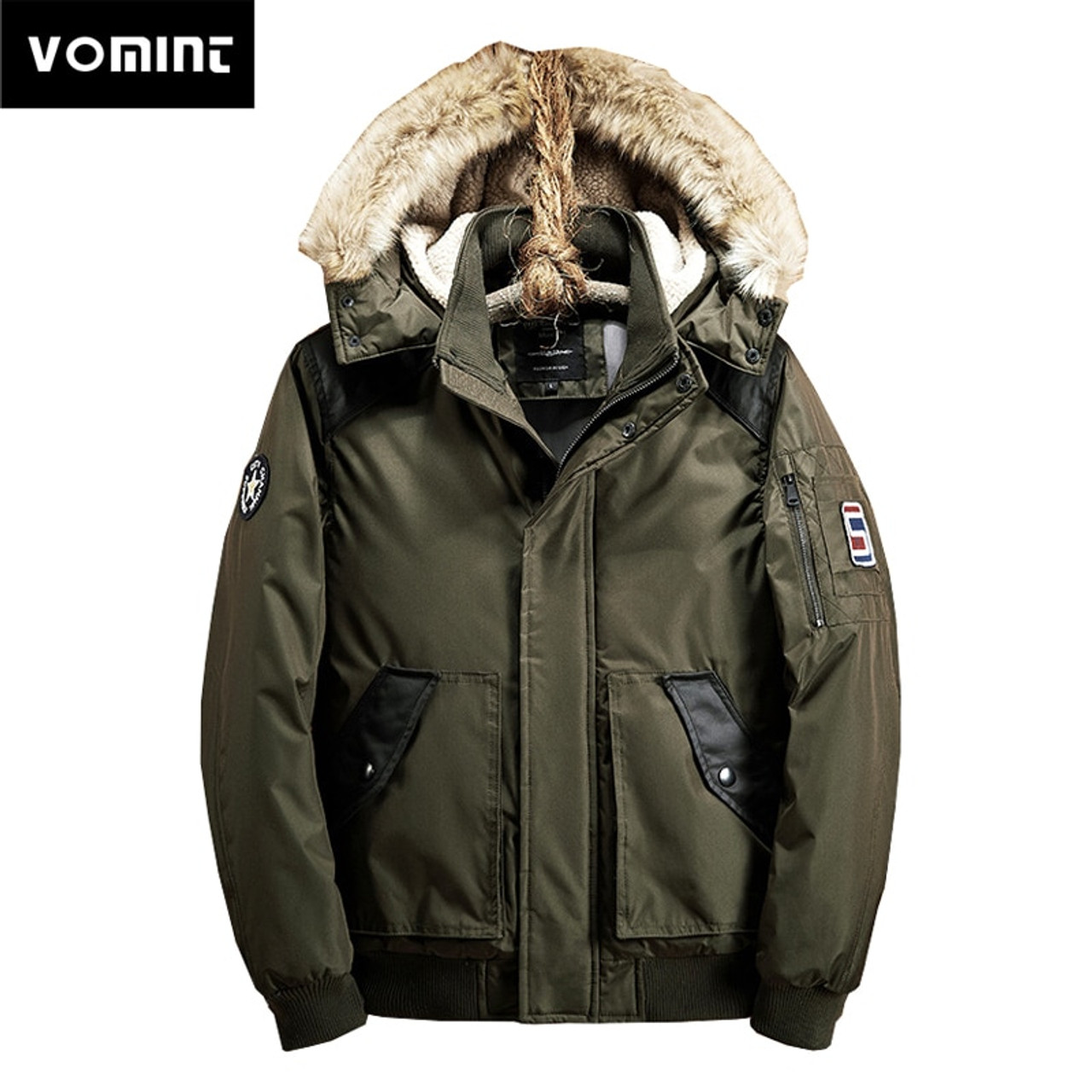 Vomint 2019 Winter Men S Coat Parkas Short Thicken Jackets Hoodie Fur Velvet Hat Arm Badge Warm Coats Military Cargo