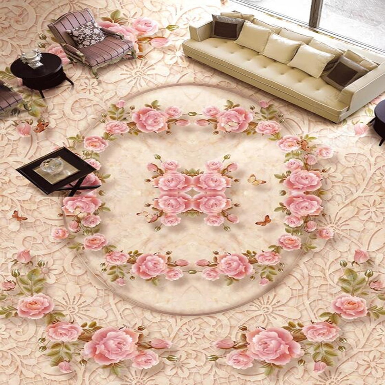 3d Wallpaper European Style Marble Floral Floor Sticker Living Room Bedroom Pvc Self Adhesive Waterproof Murals Wall Paper Decor Onshopdeals Com