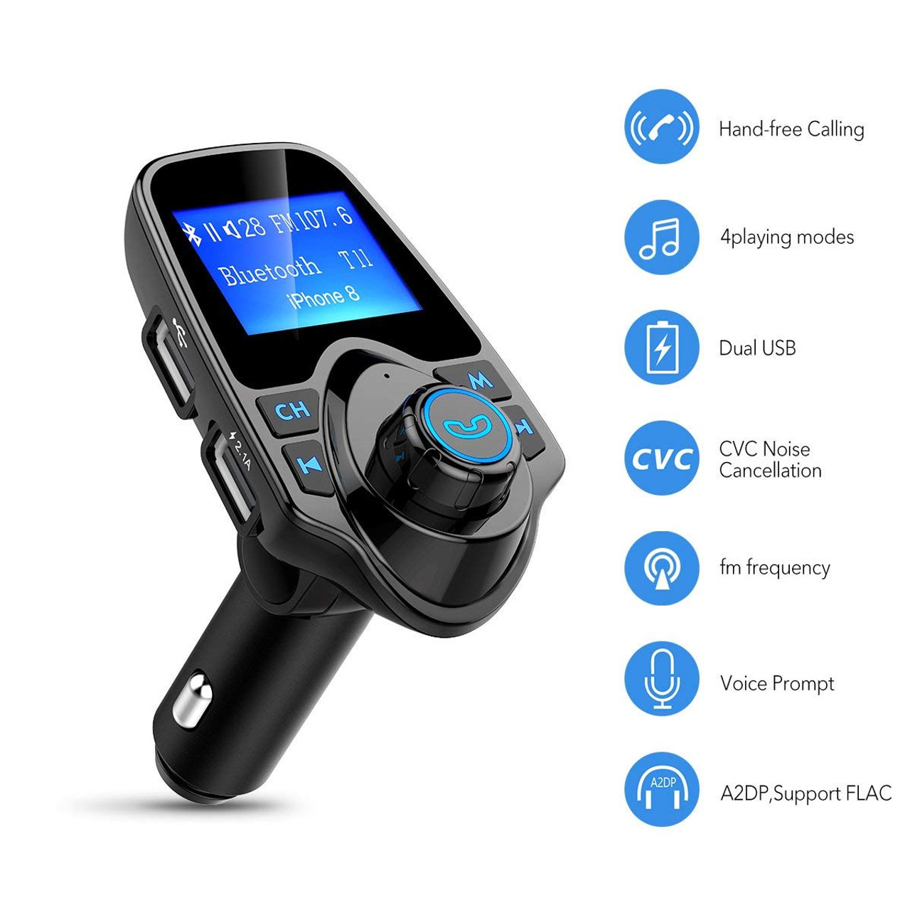 Bluetooth FM Transmitter for Car, Wireless Radio Adapter Car Music Player  Car Receiver with Bluetooth FM Frequency Support Hands Free Call,Car  Charger