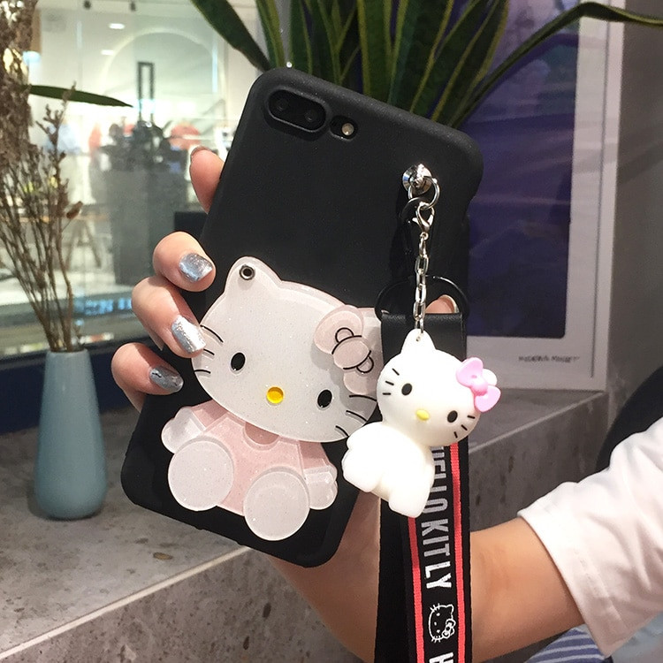 For iphone X /8 plus kitty Case for iphone 7 plus Cartoon HelloKitty mirror Soft Phone Case For iphone 6 6s plus toy stand Strap - Onshopdeals For iphone X /8 plus kitty Case for iphone 7 plus Cartoon HelloKitty mirror Soft Phone Case For iphone 6 6s plus toy stand Strap - Onshopdeals
