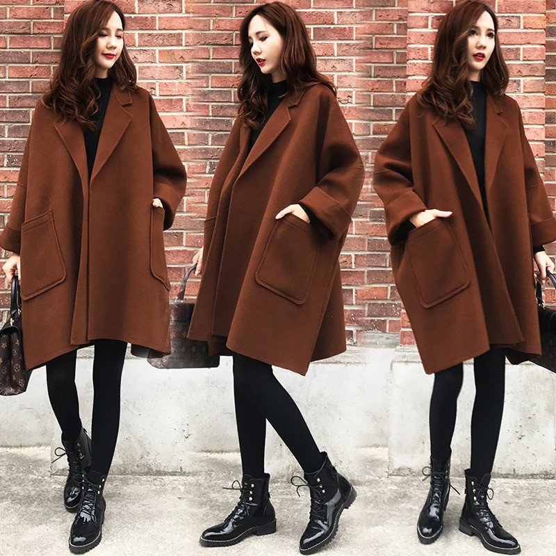 Long Woolen Coat Cocoon Caramel Color 