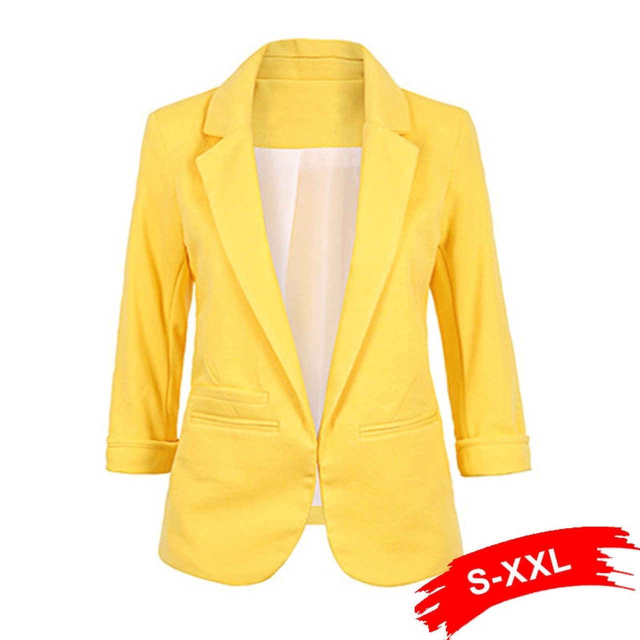 Ladies Plus Size Yellow Blazer Feminino Formal Jacket Women'S White Blazer Female Blue Women Suit Ladies 2018 - OnshopDeals.Com