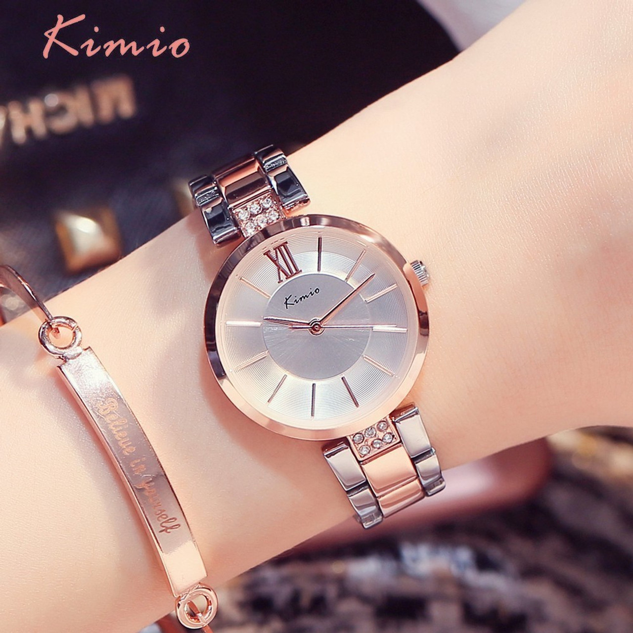 Kimio Alloy Round Women Watch Sunray Dial Shiny Diamonds Strap Waterproof  Fashion Lady Watch Ladies Clock Girl Relogio Feminino - Quartz Wristwatches  - AliExpress