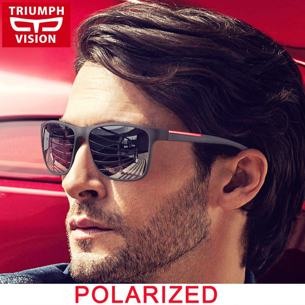 TRIUMPH VISION Oculos Masculino Polarized Sunglasses Men Driving Red Line Sun Glasses for Men Gradient UV400 70344.1549275587
