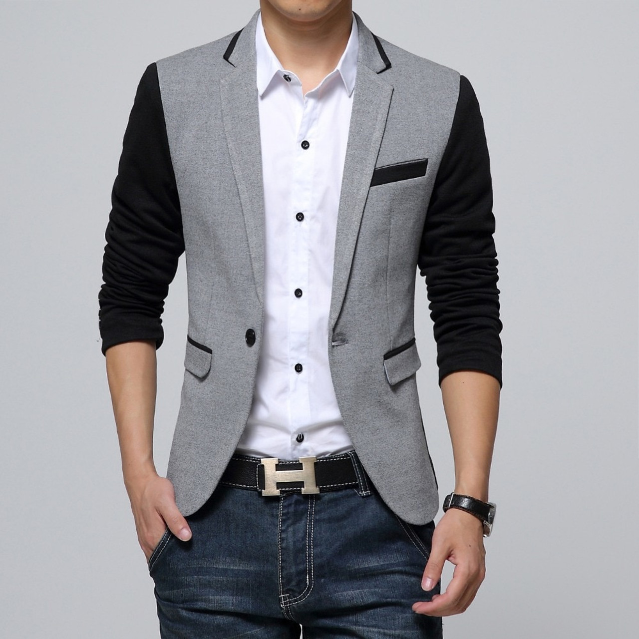 Casual Black Blazer Leather Jacket For Men