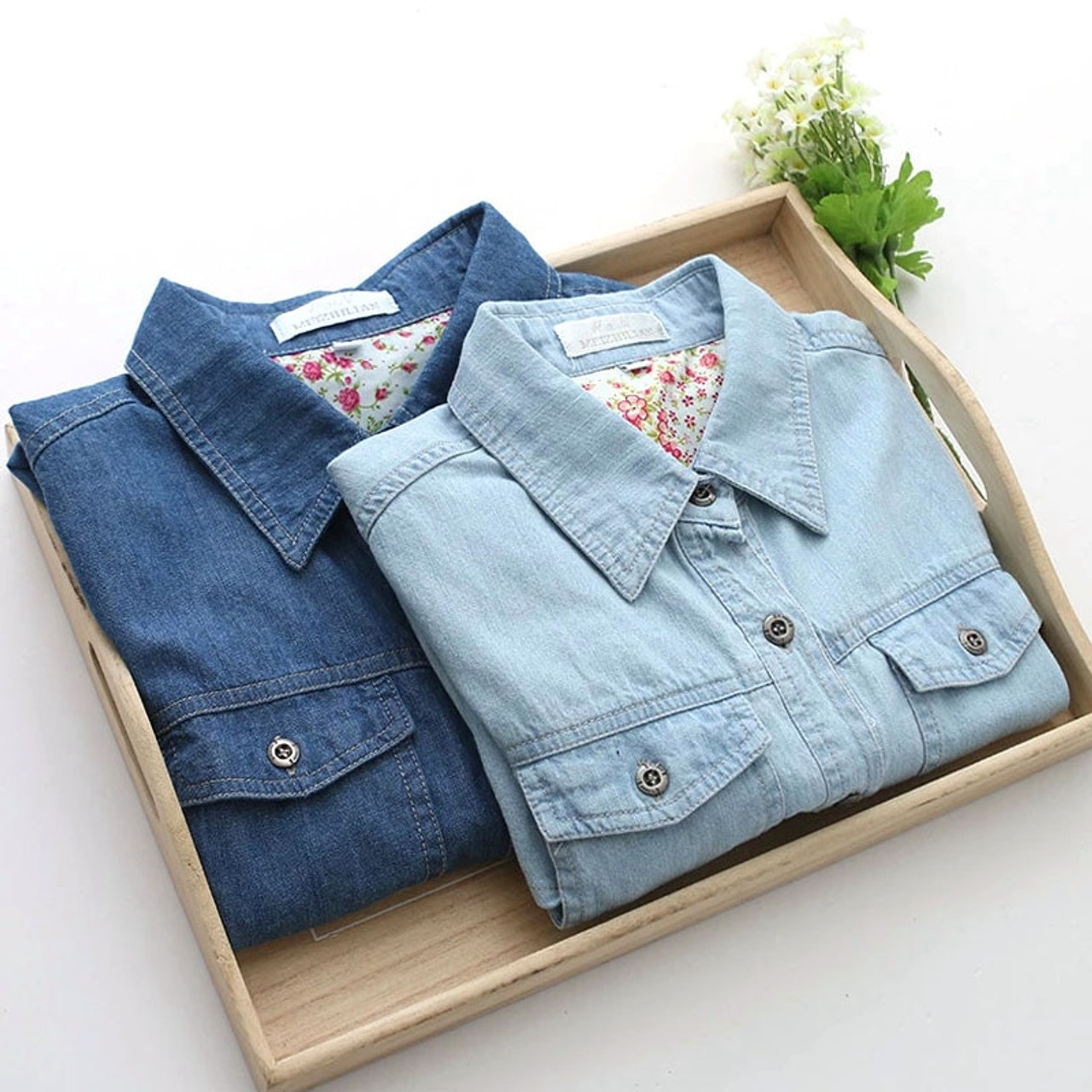 hongqiantai Women's Denim Jacket Casual Long Sleeve Trucker Coat Tops Jeans  Light Blue XS : Amazon.in: Clothing & Accessories