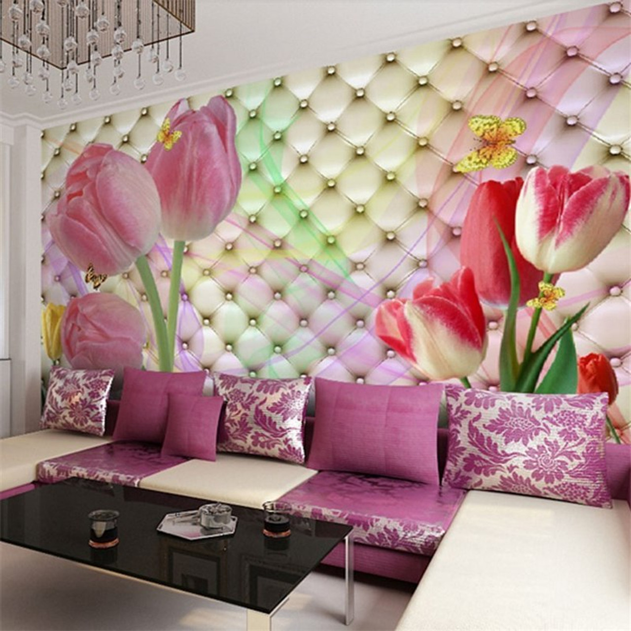 Beibehang Custom Photo Wallpaper Large 3d Stereo Romantic Wedding Room Cozy Living Room Bedroom Tulip Flowers 3d Mural Wallpaper