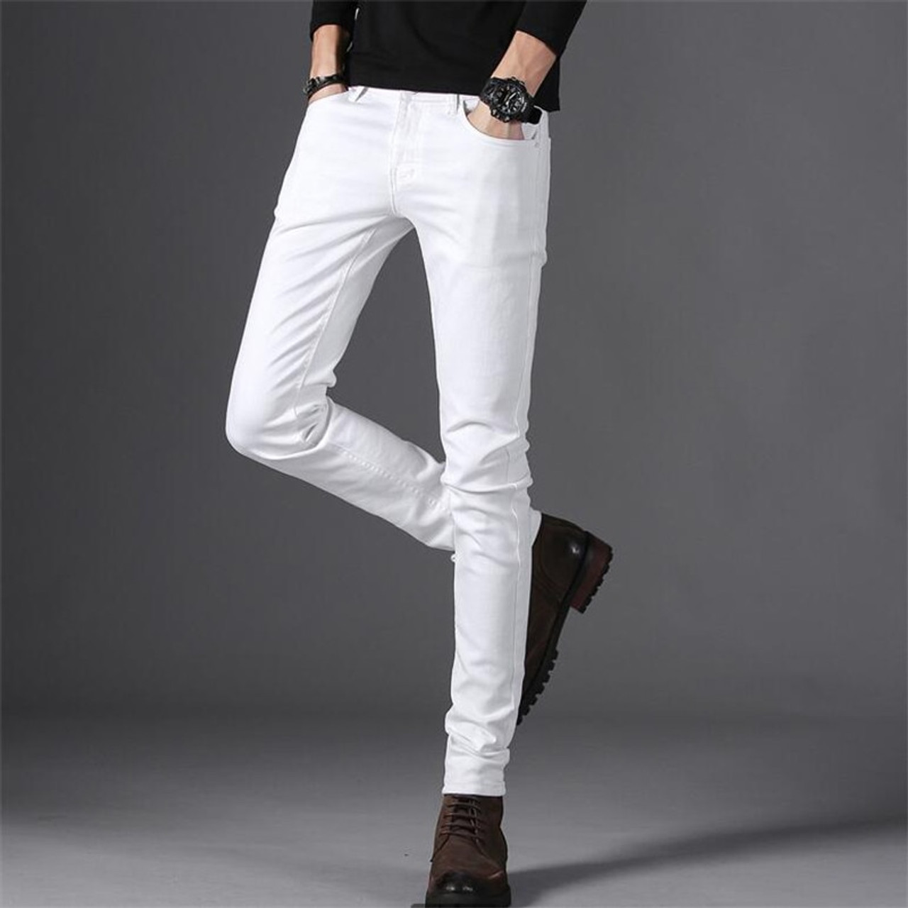 white slim fit trousers