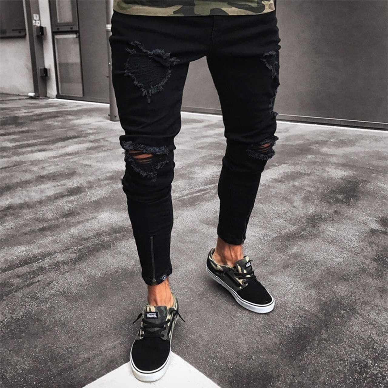 ankle zipper skinny jeans mens