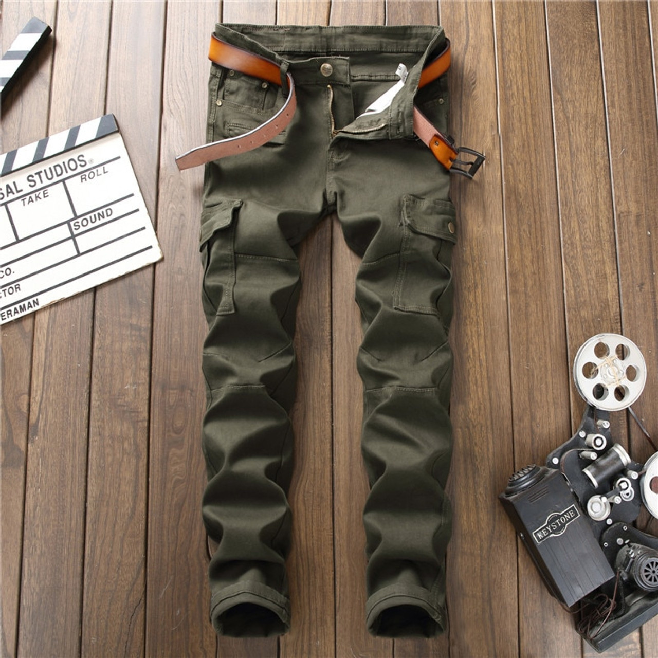 military colour jeans