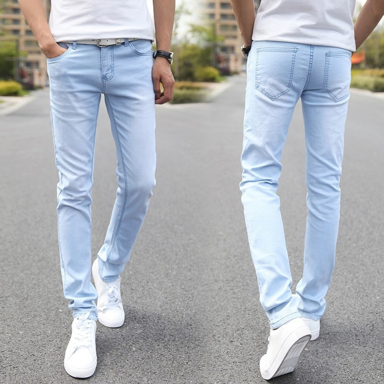 dark blue stretch skinny jeans mens