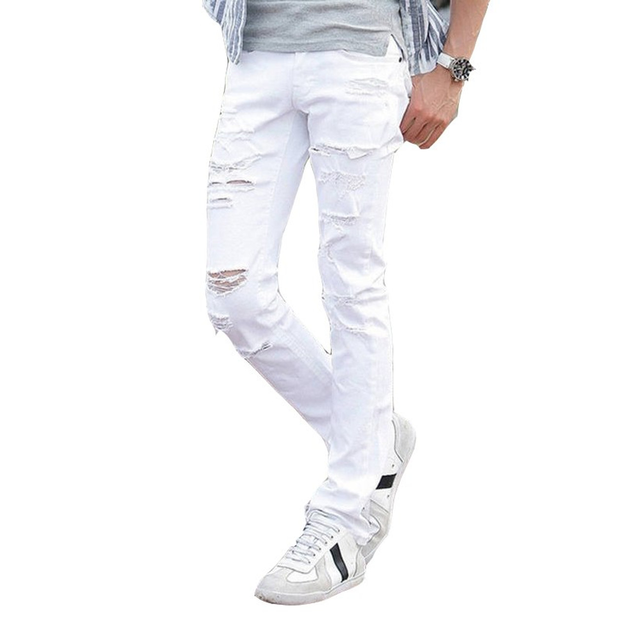 white slim fit ripped jeans