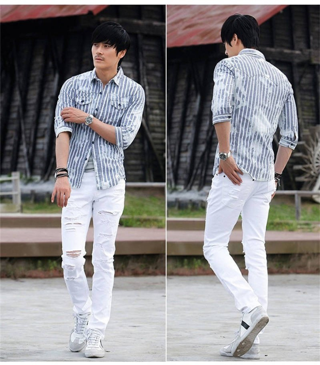 men's white super skinny ripped jeans