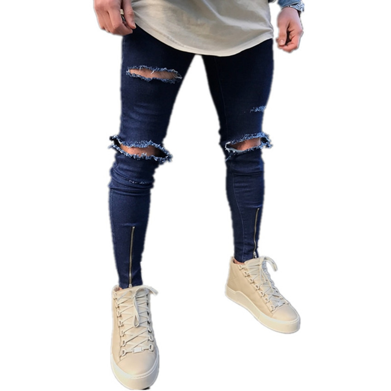 mens distressed biker jeans