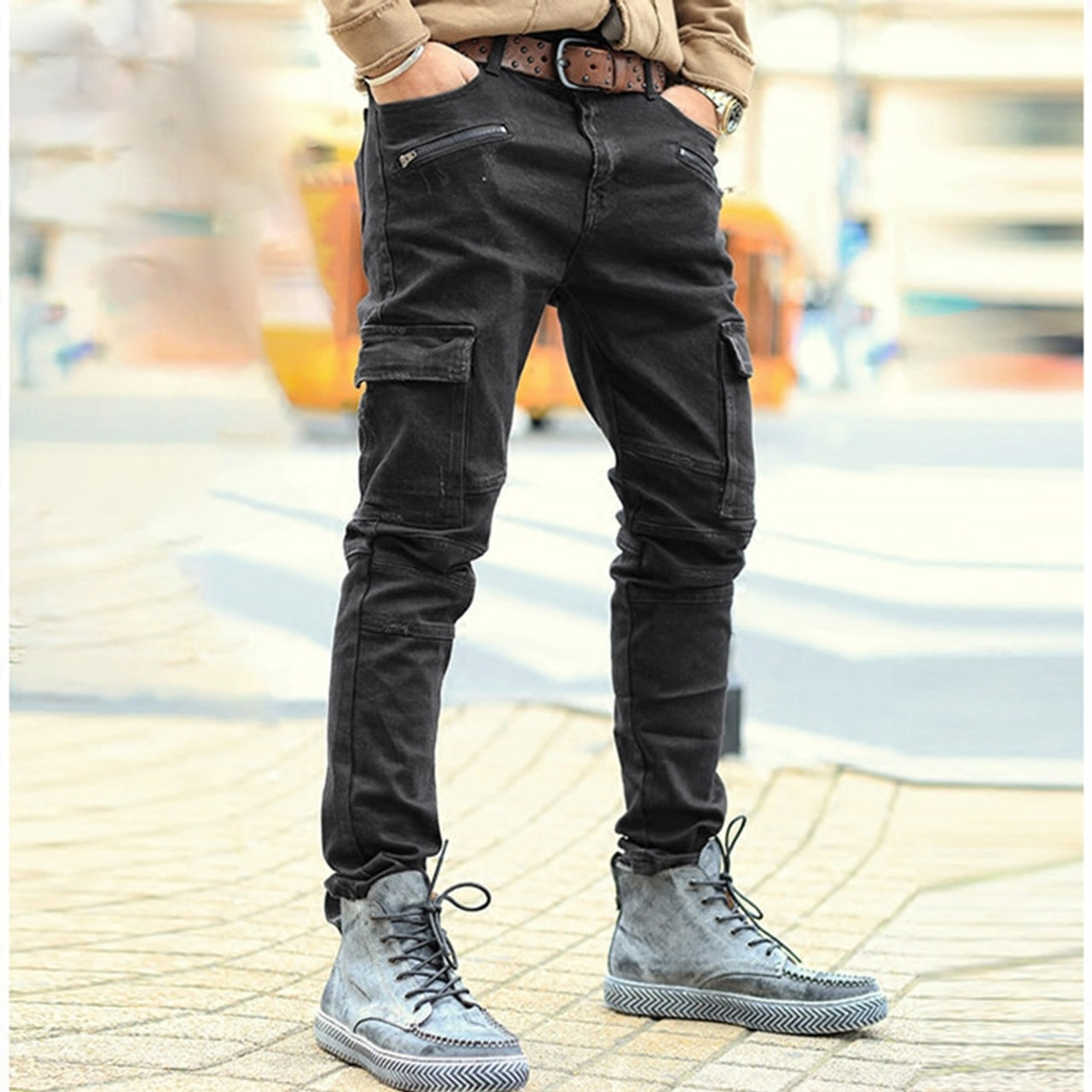 Black Ripped Jeans Men Slim Fit | Mens Black Ripped Trouser Jeans - Fashion  Designer - Aliexpress