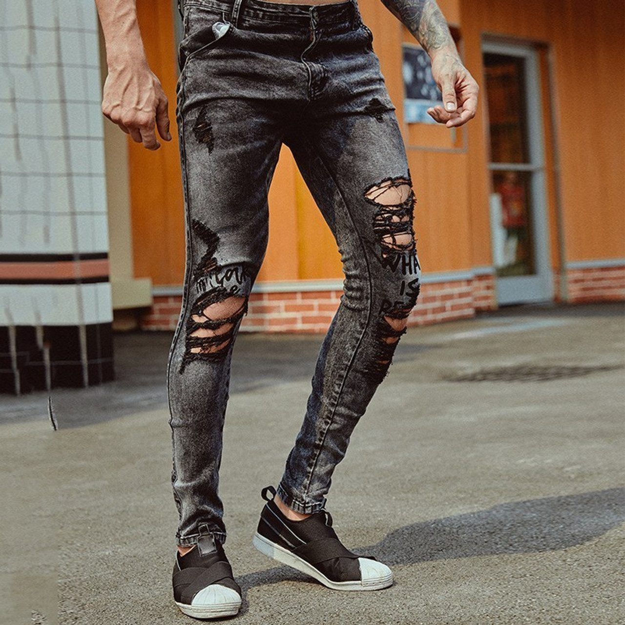 Men's Slim Fit Ankle Length Biker Denim With Rough Look - Peplos – Peplos  Jeans