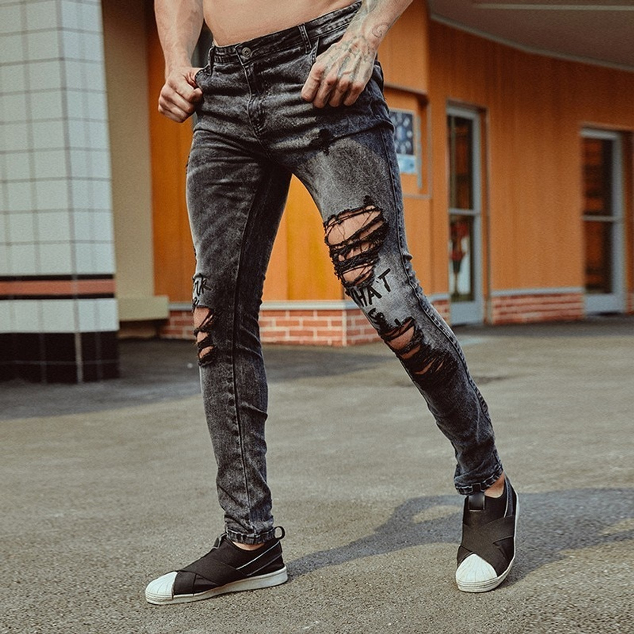 LONGBIDA Men's Skinny Destroyed Jeans Ripped India | Ubuy