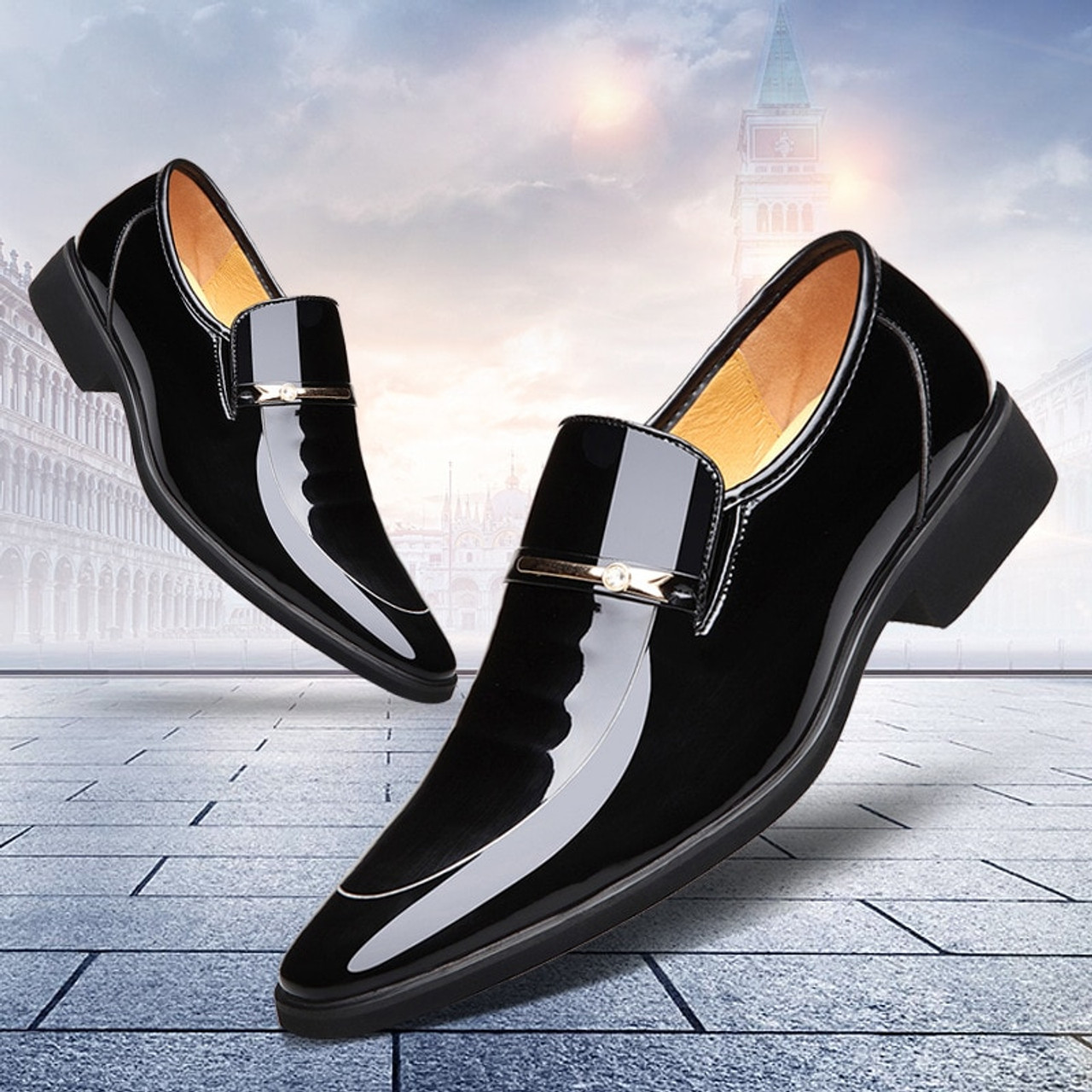 men's black formal pointed shoes