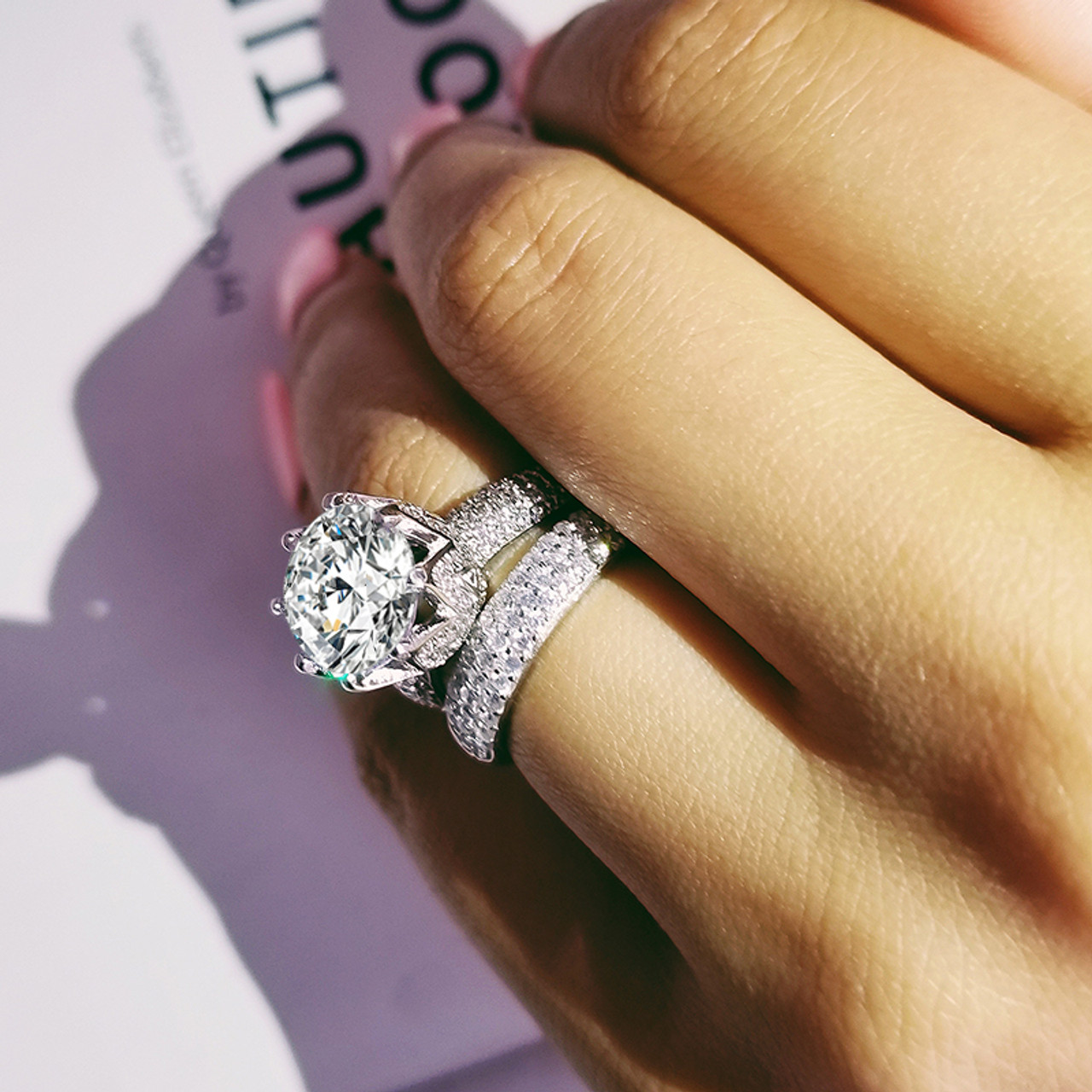 Wuziwen 4 Carats Wedding Engagement Ring Set for Women 925 Sterling Silver  Cubic Zirconia Size 7 - Yahoo Shopping