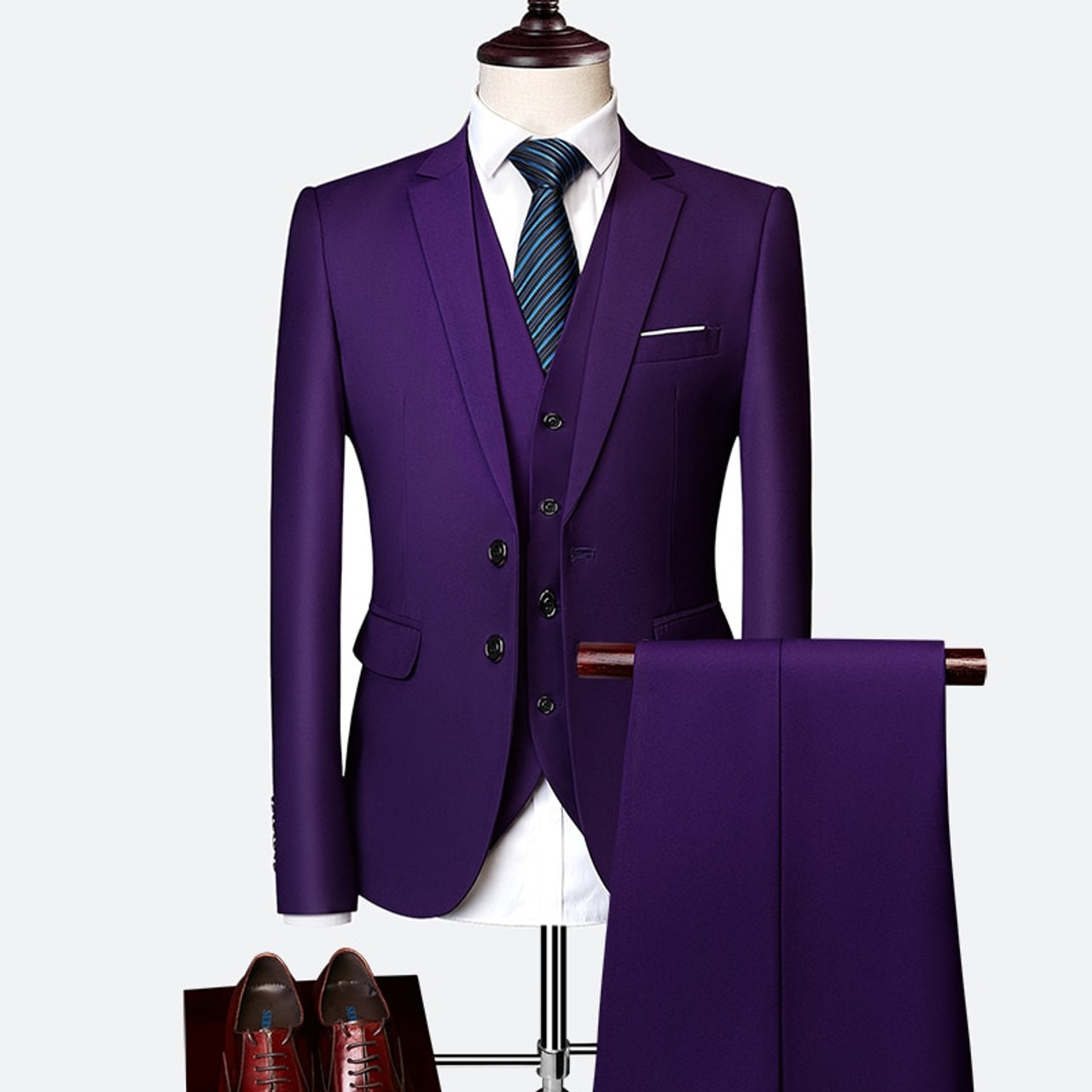 Plyesxale 3 Piece Wedding Suits For Men Slim Fit Men s Suits Formal Burgundy Green Purple 39779.1549629655