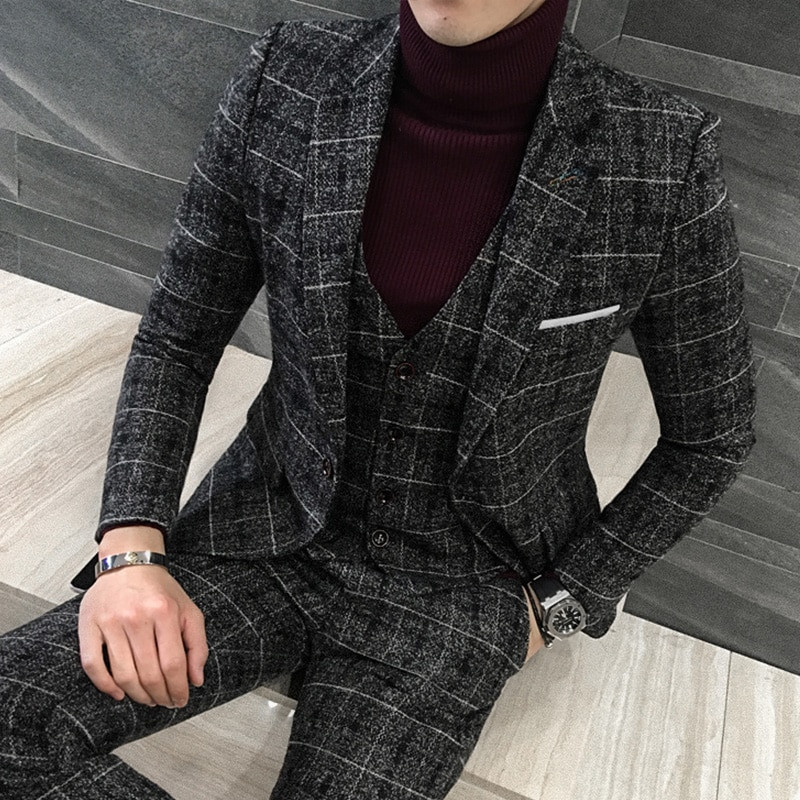 3pc Suit Men British Styl Latest Coat 