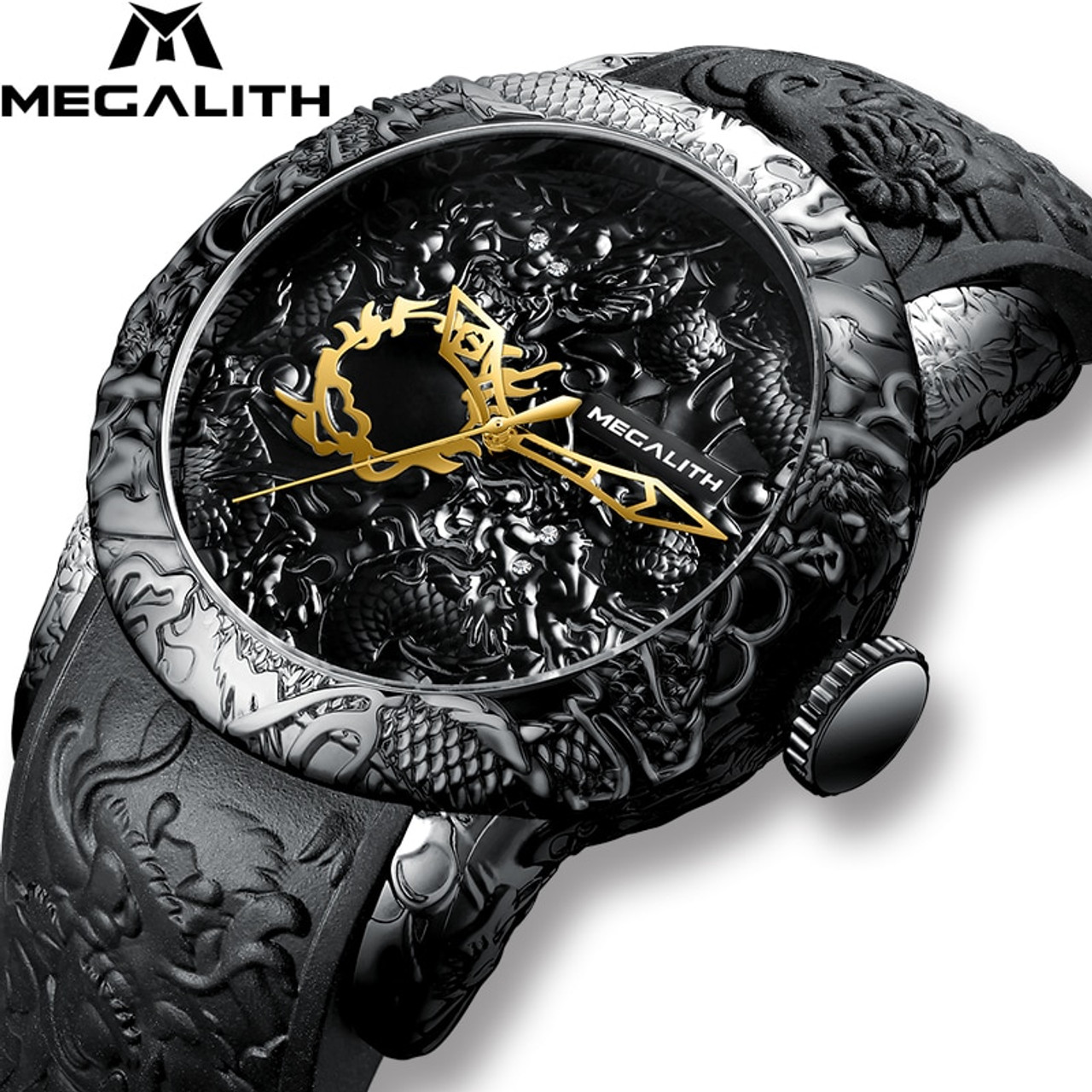 Megalith Fashion Gold Dragon Sculpture Watch Men Quartz Watch Waterproof Big Dial Sport Watches Men Watch Top Luxury Brand Clock Onshopdeals Com