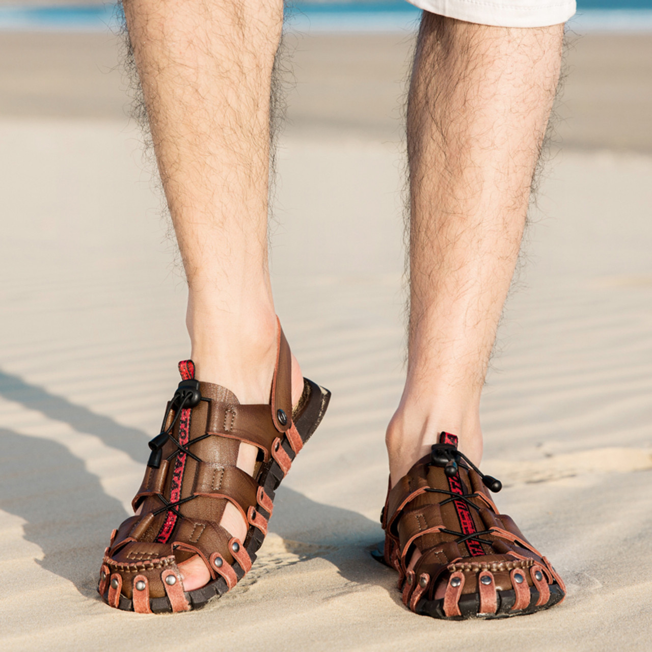 NoStrain Men Cork Sandals with Adjustable Parallel Velcro Stylish Vegan  Leather Slides for Casual Wear (Cookie Brown, UK6) : Amazon.in: Fashion