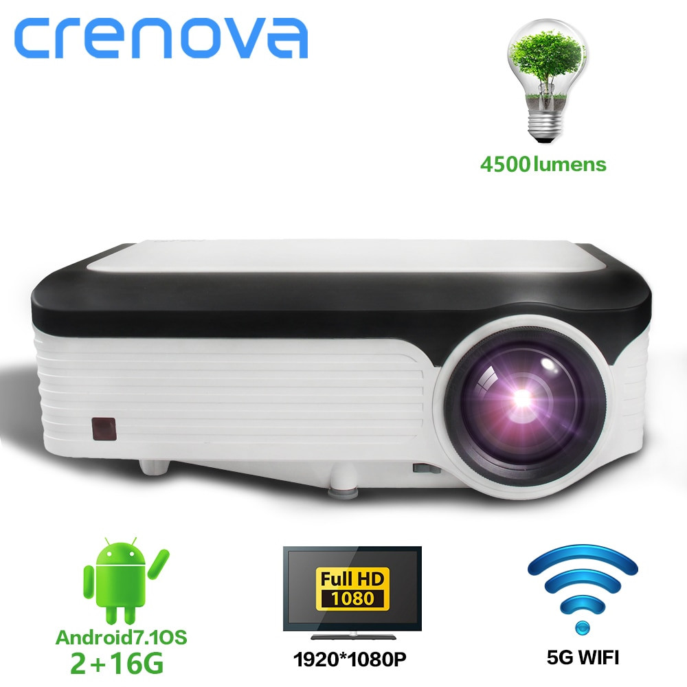 crenova newest 1920 1080p android projector for 4k video led projector with android 7 1 os wifi bluetooth full hd beamer