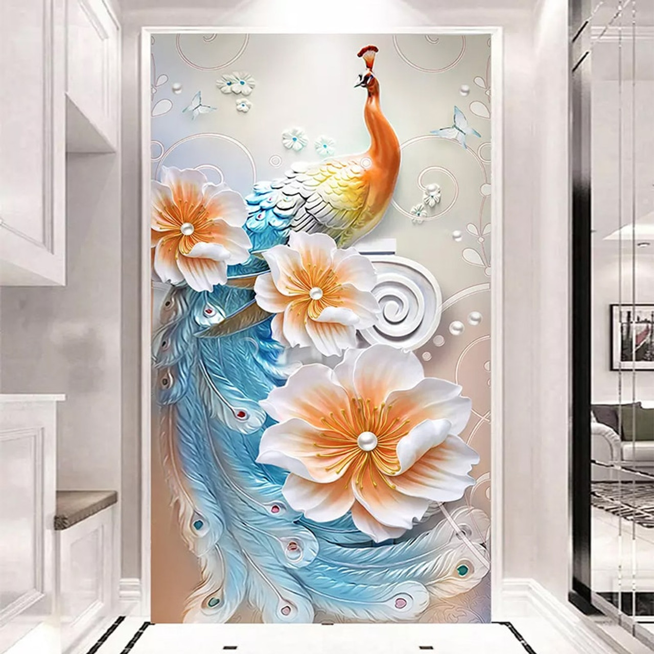 Photo Wallpaper 3d Stereo Relief Modern Simple Peacock Murals