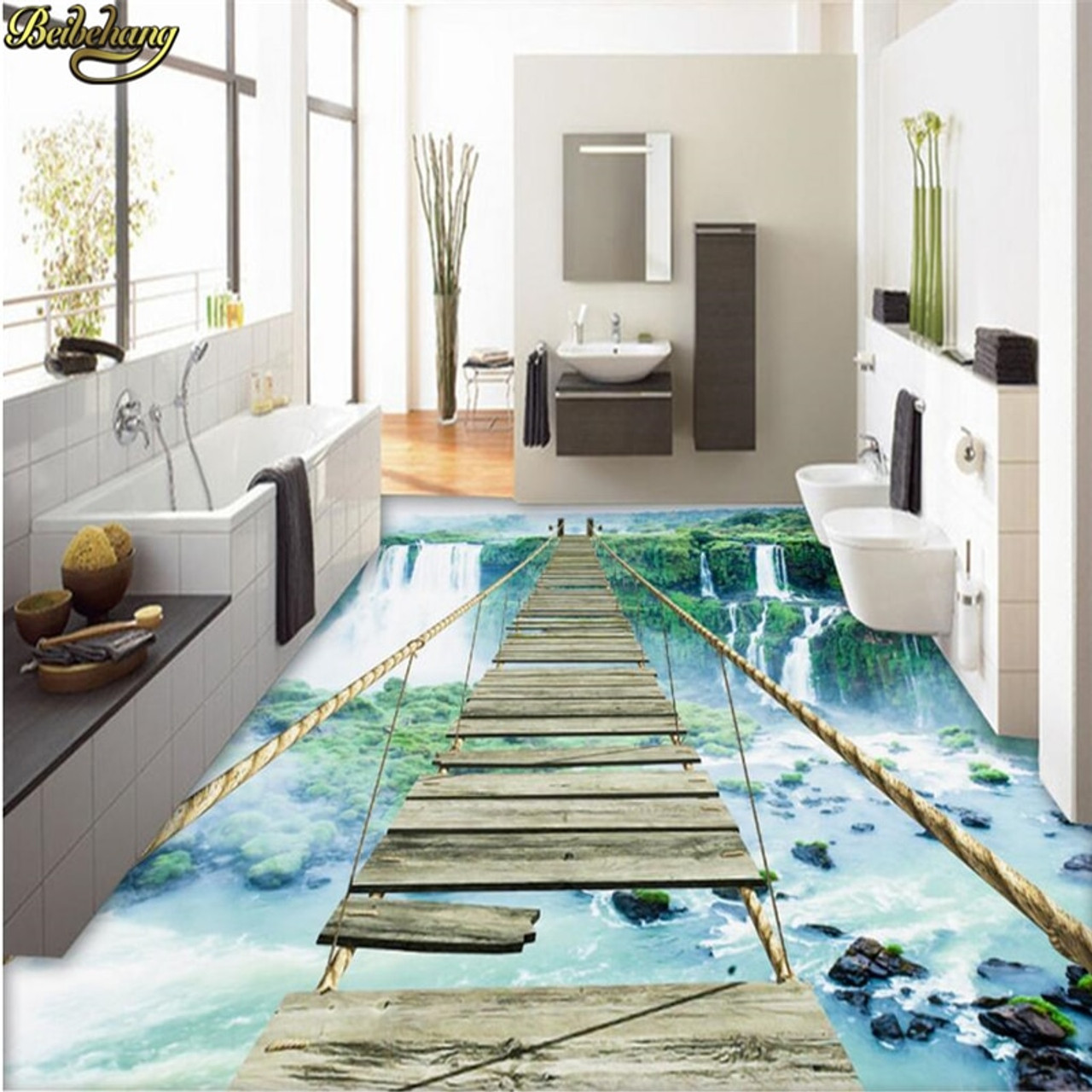 Custom Photo Wallpaper Floor Paintings Sticky Landscape Waterfall