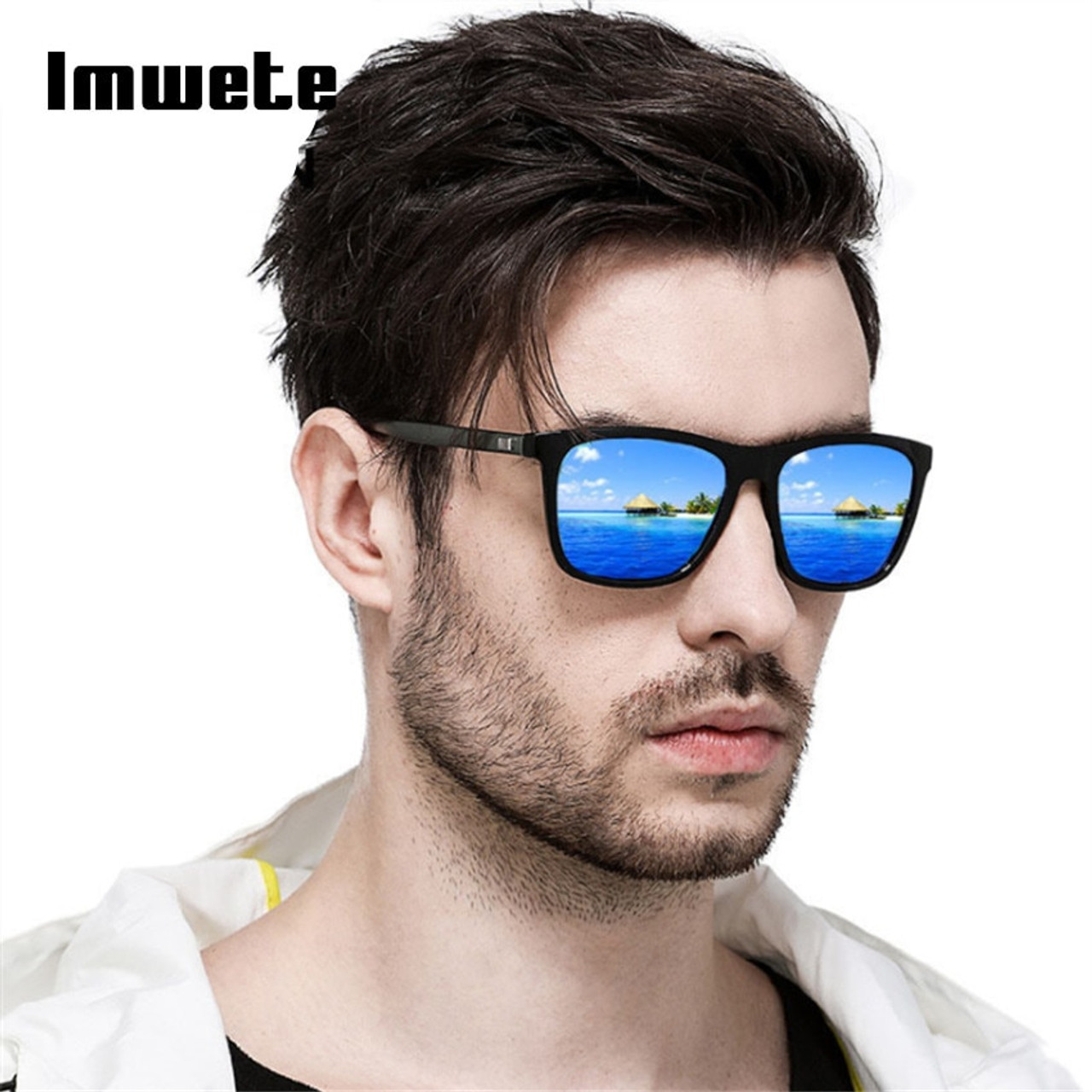 Imwete Polarized Sunglasses Men Sun Glasses Fashion Square Black