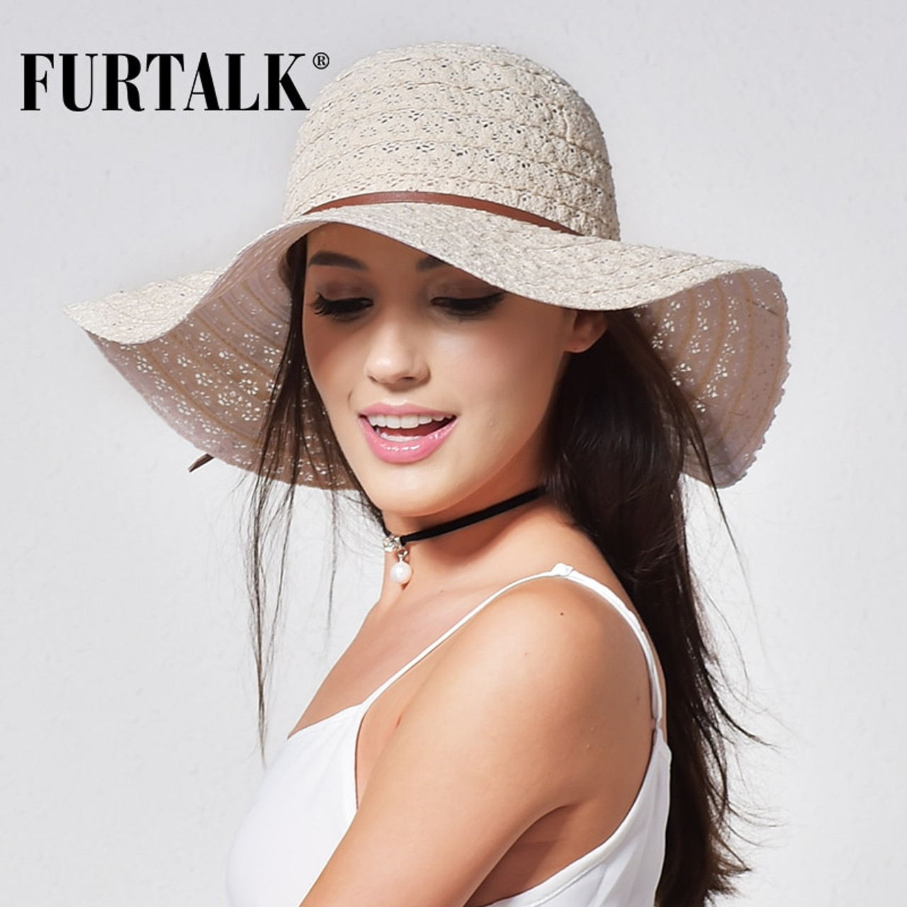 FURTALK Summer Hats for Women Fashion Design Women Beach Sun Hat Foldable  Brimmed Straw Hat 