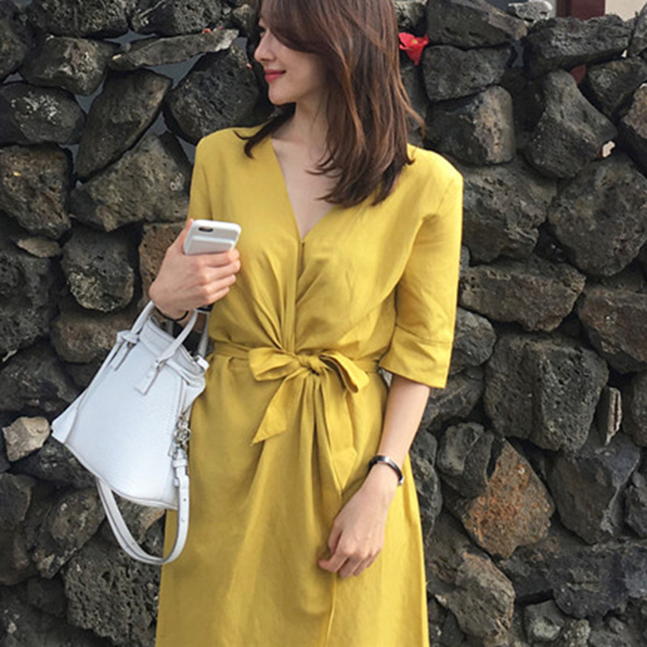 Uego Korean Design Summer Beach Casual Dress Thin Light Cotton