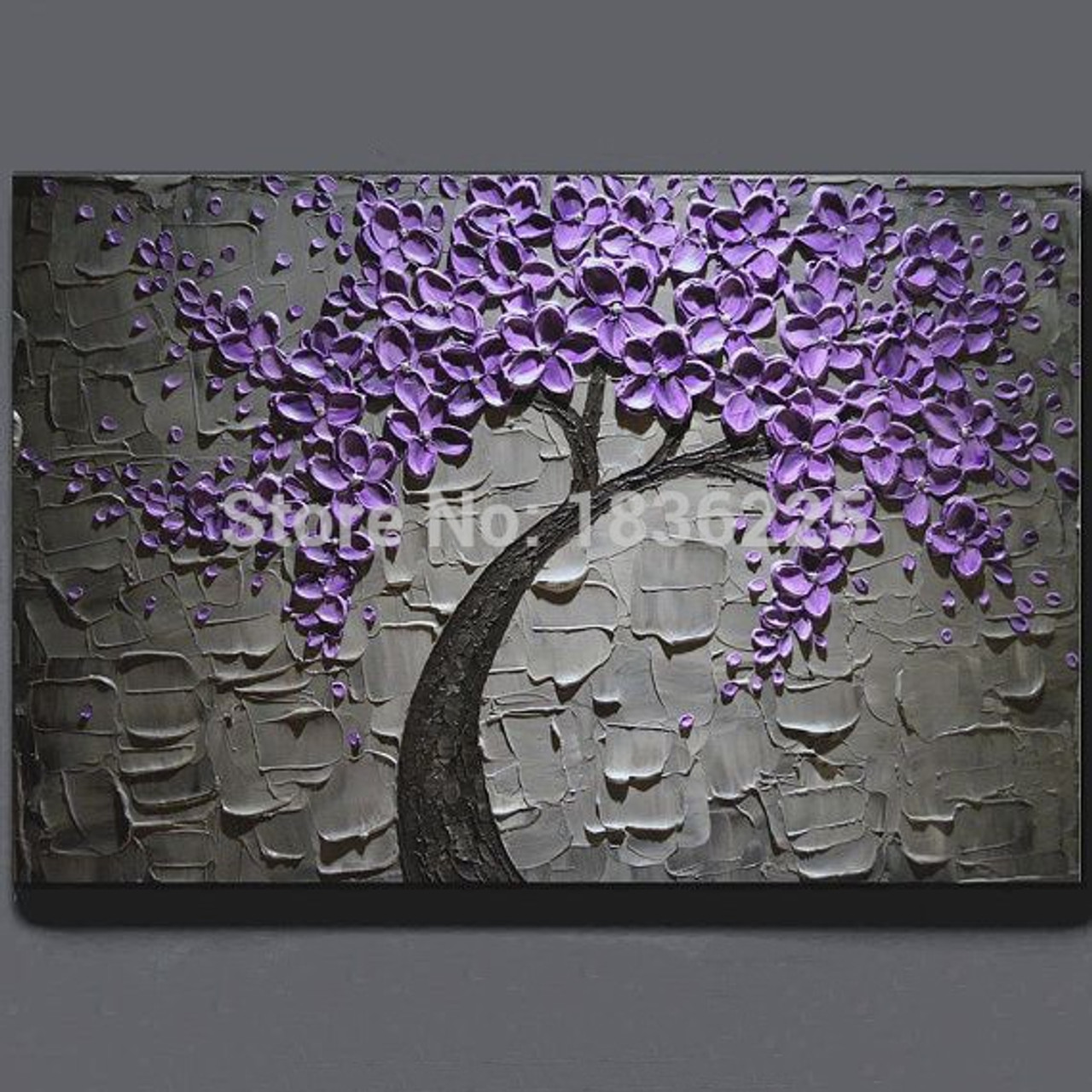 Handmade Oil Painting On Canvas Purple Flower Tree Oil Painting