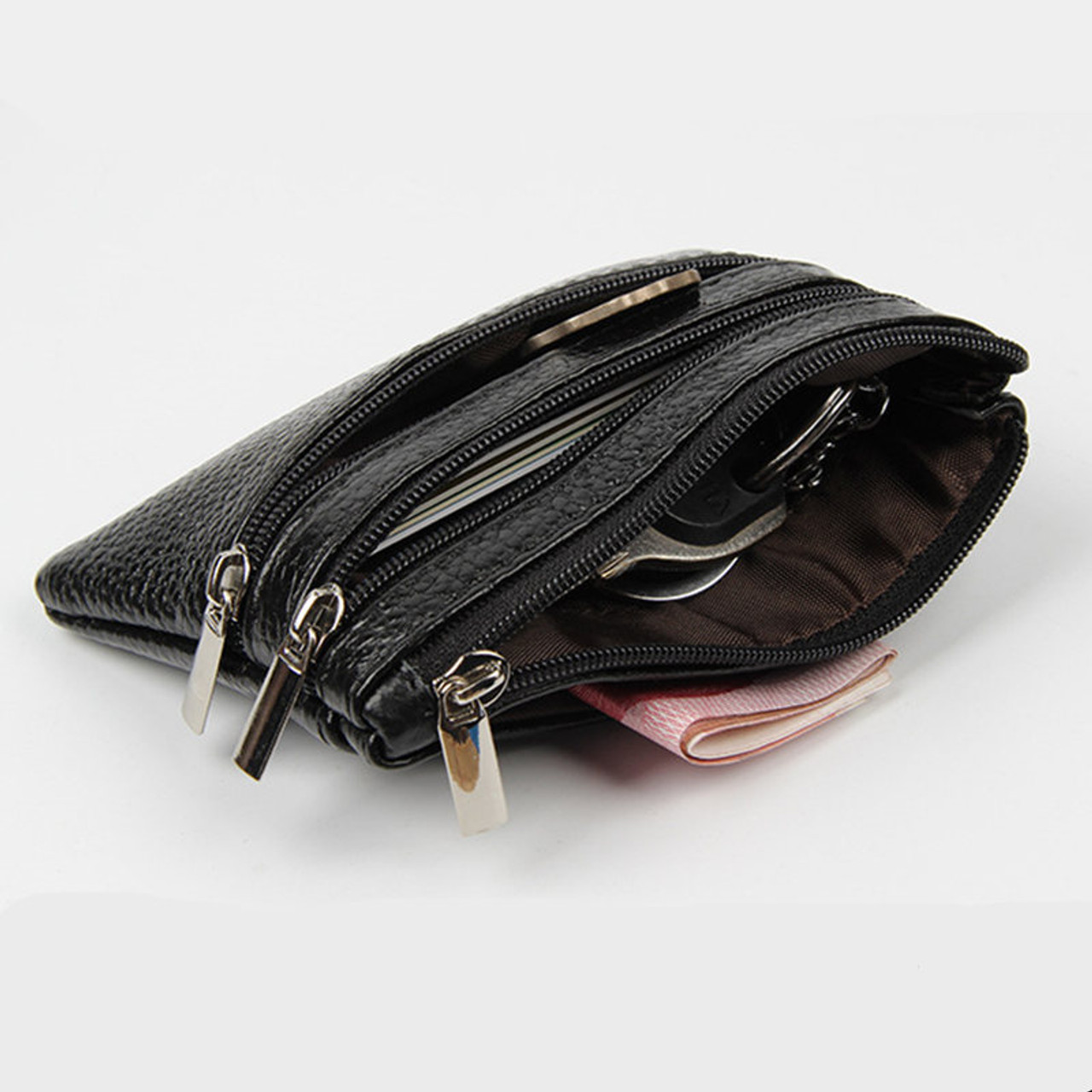 Compact Leather Zip Pouch Wallet in Black Color – OCULT