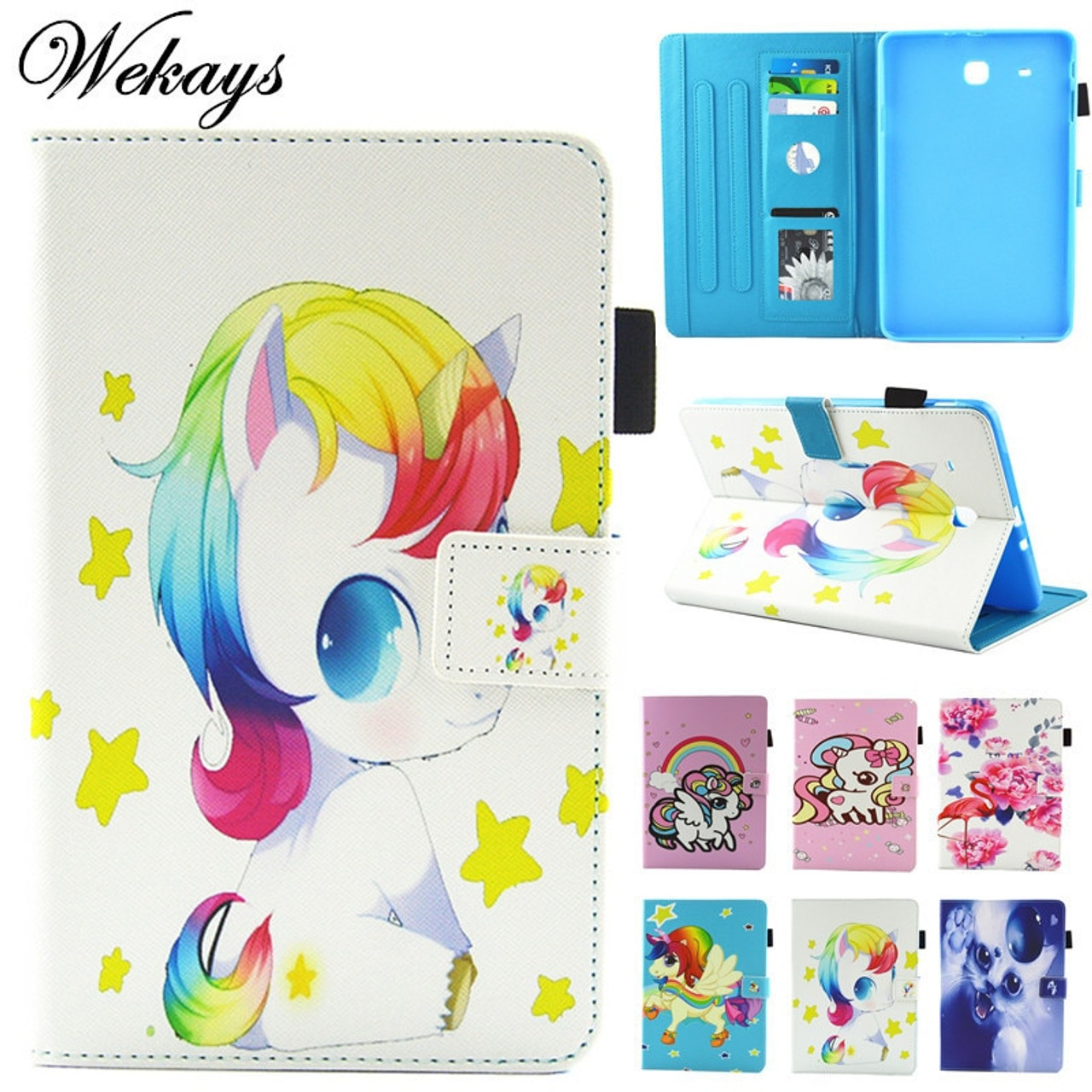 Wekays For Samsung Tab E T560 Cute Cartoon Unicorn Leather Fundas
