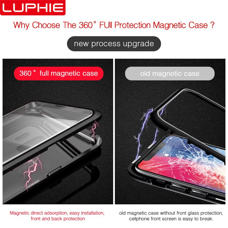 luphie 360 full magnetic case for samsung galaxy s9 s8 plus note 9 front back glass case for samsung note 8 9 magnet cases cover