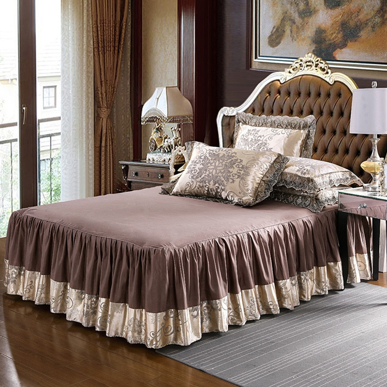 4pcs Satin Jacquard Luxury Lace Bedding Sets Queen King Size Duvet